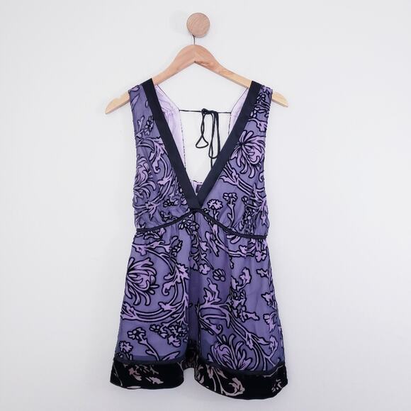 NWT Hale Bob Velvet Burnout Tunic Camisole V-Neck Open Back Purple S $148 - Picture 3 of 13
